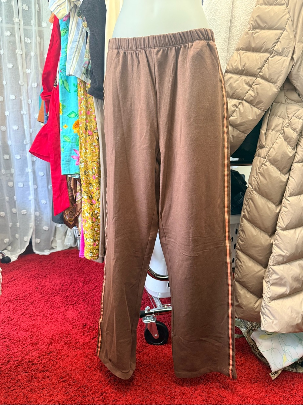 Y2K Sport Savvy Brown Track Pants with Side Stripes